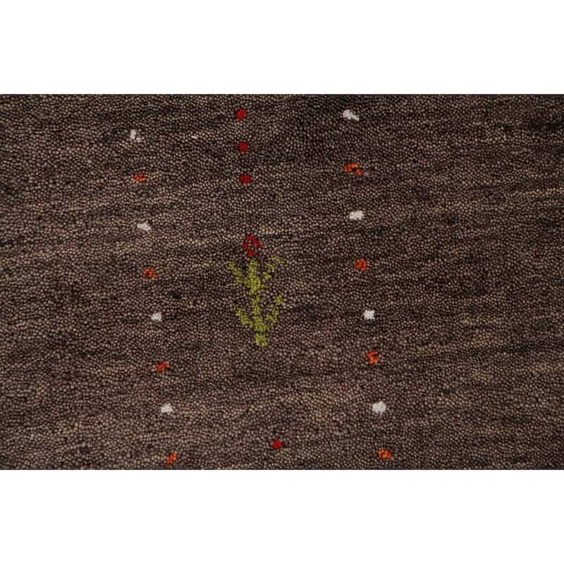 Brown Gabbeh Area Rug Hand-Knotted Oriental Tribal Wool Carpet - 5'2" x 7'6"
