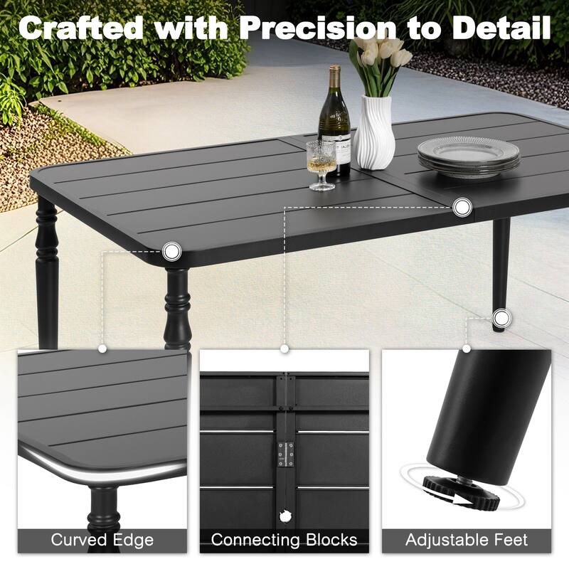 Outdoor 7-Piece Metal Wicker Dining Set with 1.6'' Umbrella Hole, Black