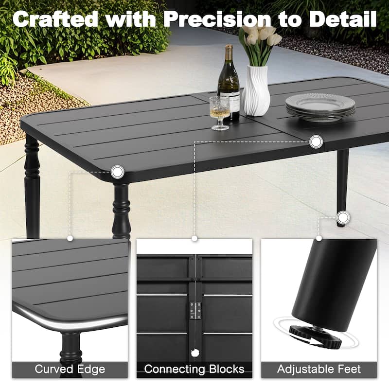 Patio Metal Dining Set with 6 Stackable Chairs and Umbrella Hole, Black