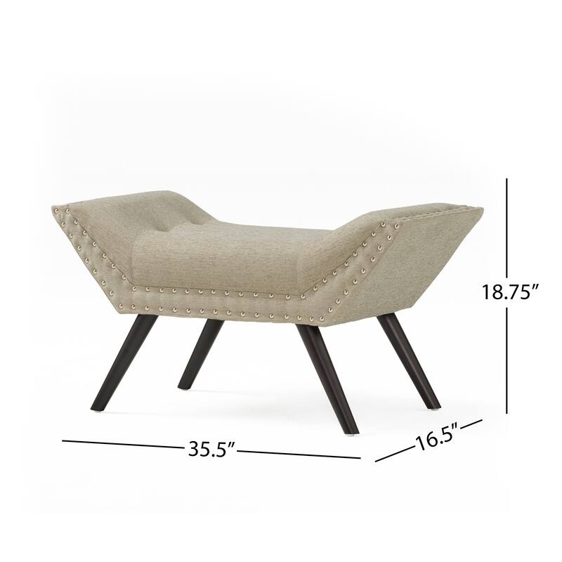 Roomfitters Modern Upholstered Accent Bench with Flared Arms and Nailhead Trim, Bedroom or Entryway Seating