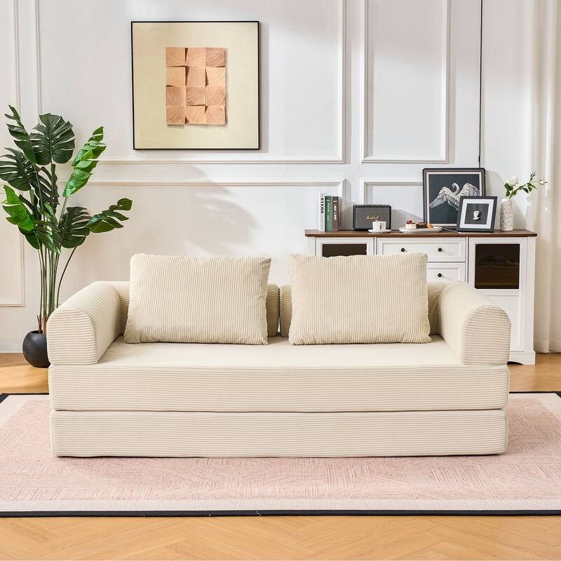Folding Sofa Sleeper with Armrests, Sofa Bed Convertible Sofa Bed Floor Sofa Bed with Foldable Armrests - Beige