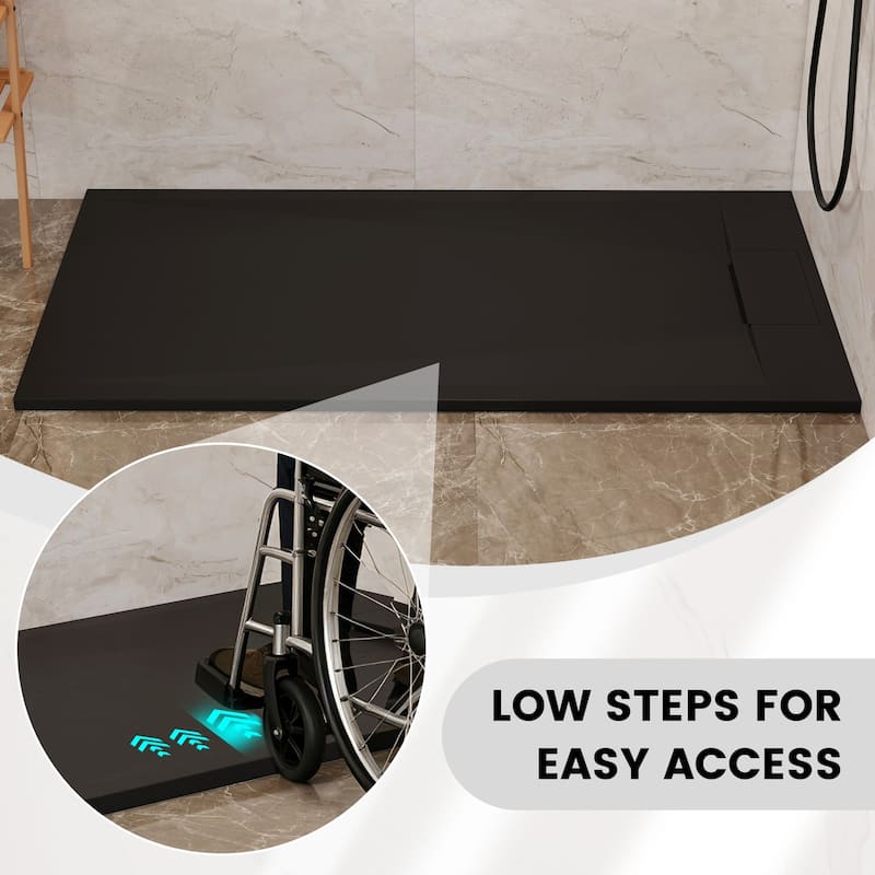 SMC Alcove Shower Pan Base with Reversible Drain, Low Profile, Wheelchair Access, Slip-Resistant, cUPC Certified