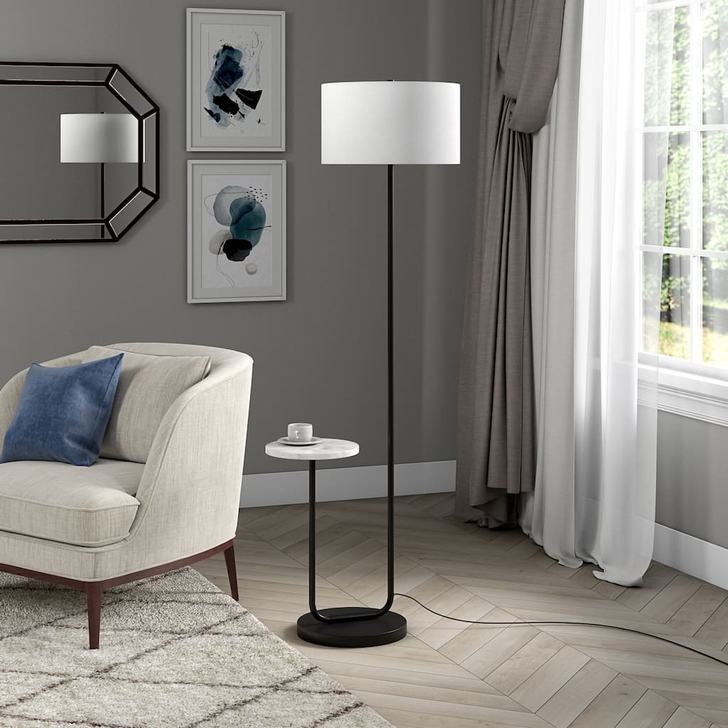 Jacinta Floor Lamp with Marble Tray Table and Fabric Shade - 23.75" Wide