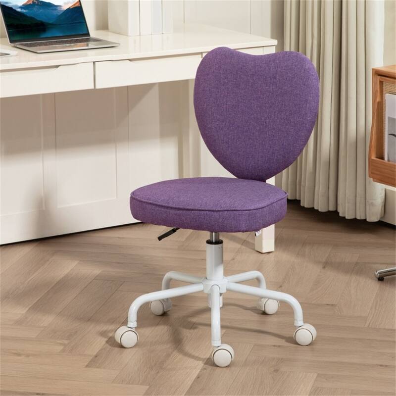 Purple Heart-Shaped Office Chair Linen Fabric Swivel Adjustable Seat Height for Home or Dorms - 15.75" W x 19.75" D x 31"-35" H
