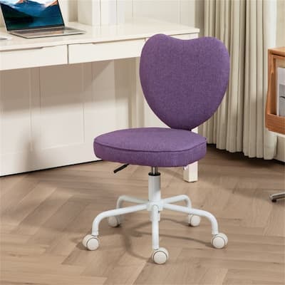 Purple Heart-Shaped Office Chair Linen Fabric Swivel Adjustable Seat Height for Home or Dorms - 15.75" W x 19.75" D x 31"-35" H