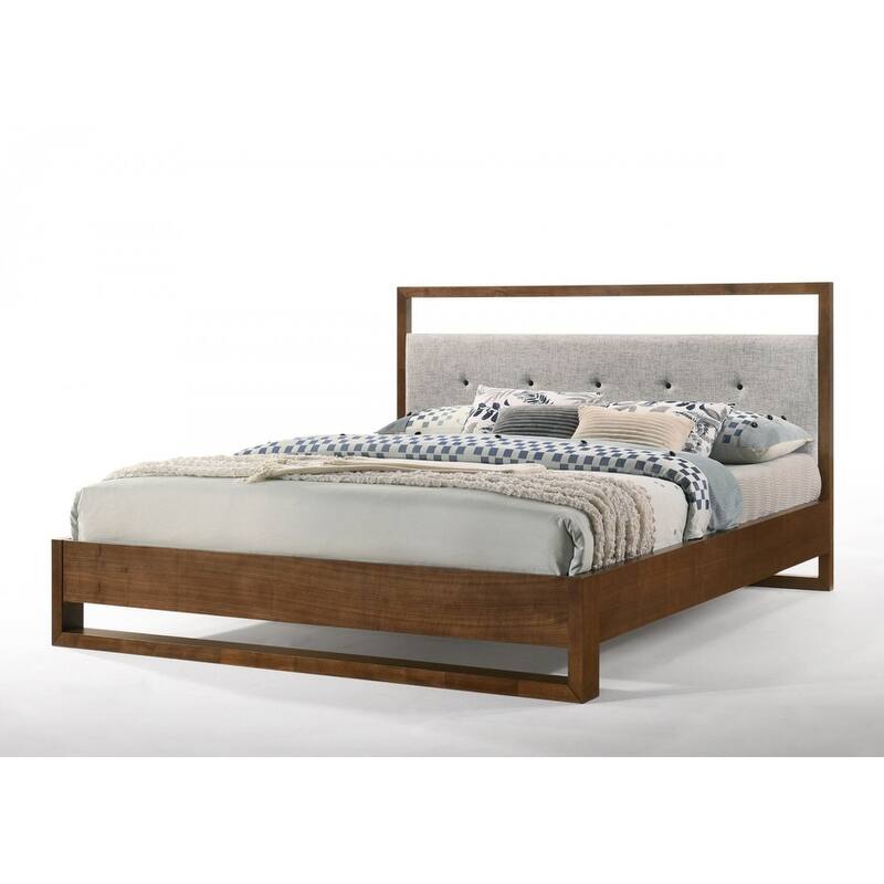 HomeRoots Brown and Gray Wood Tufted Upholstered California King Bed Frame