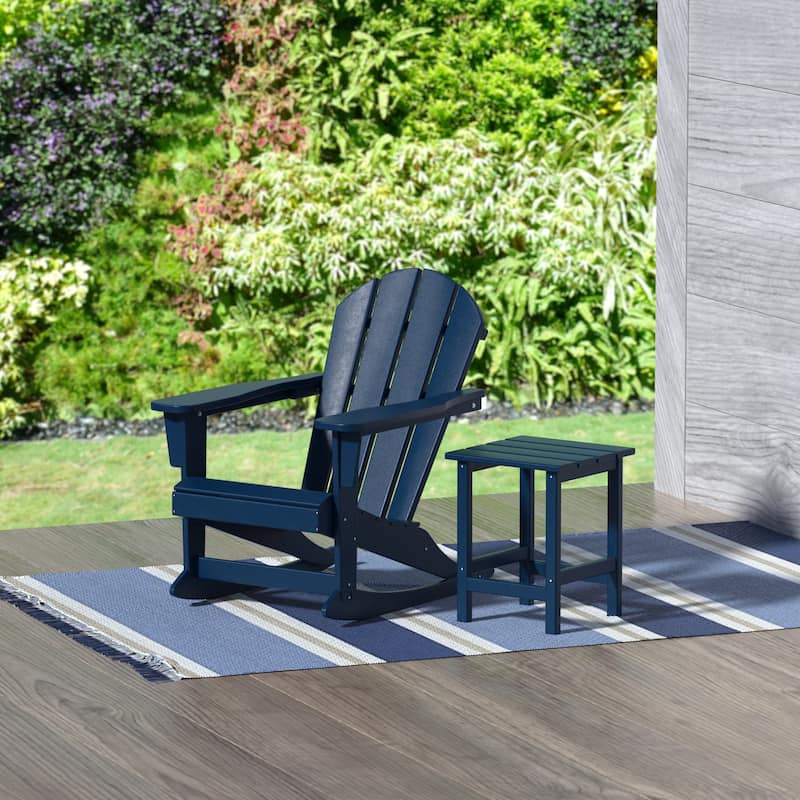 Polytrends Laguna Hdpe All Weather Outdoor Patio Rocking Chair With Side Table (2-Piece Set) - Navy Blue
