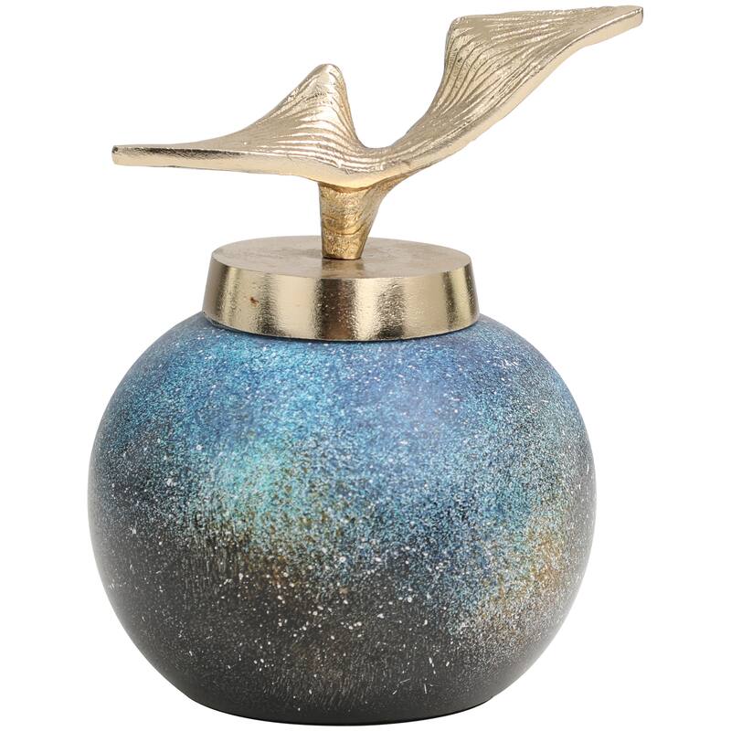 Blue Glass Galaxy Inspired Abstract Decorative Jars with Gold Wave Designed Top