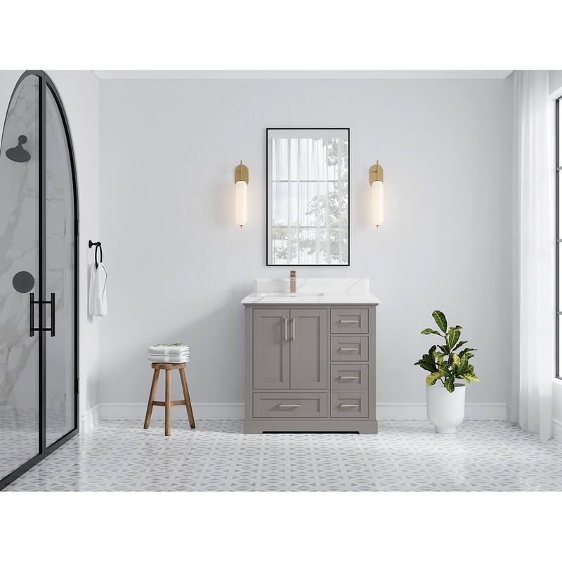 Willow Collections 36 x 22 Boston Left Offset Sink Bathroom Vanity with Quartz or Marble Countertop