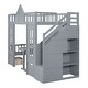 preview thumbnail 8 of 25, Twin-Over-Twin Bunk Bed with Convertible Desk, Solid Pine Wood, Playhouse Design, Fence-Shaped Frame, Grey