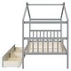 preview thumbnail 63 of 72, Creativity House Bed Twin Size Frame with 2 Wood Drawers for Boys Girls, Wood Platform Bed with Roof No Box Spring Needed