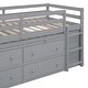 preview thumbnail 27 of 34, Twin/Full Size Low Loft Bed with Retractable Writing Desk and 4 Drawers, Wooden Loft Bed Frame w/ Lateral Portable Desk & Ladder