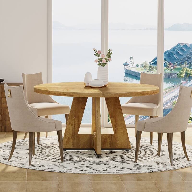 47-inch Round Dining Table Wood Dinner Table for 4-6 People