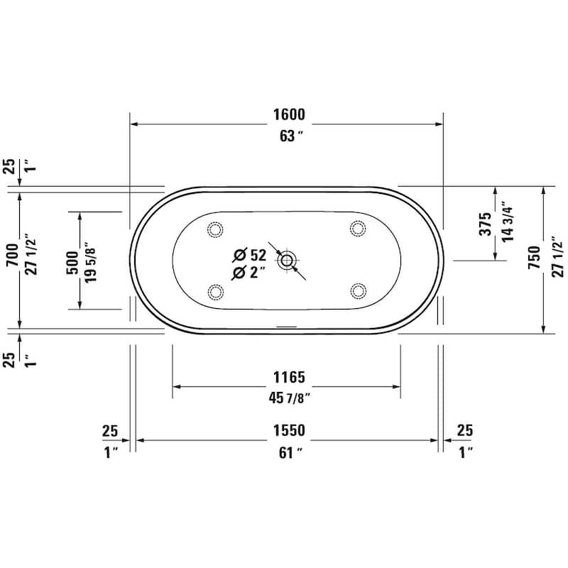Duravit D-Neo 63" Freestanding Solid Surface Bathtub