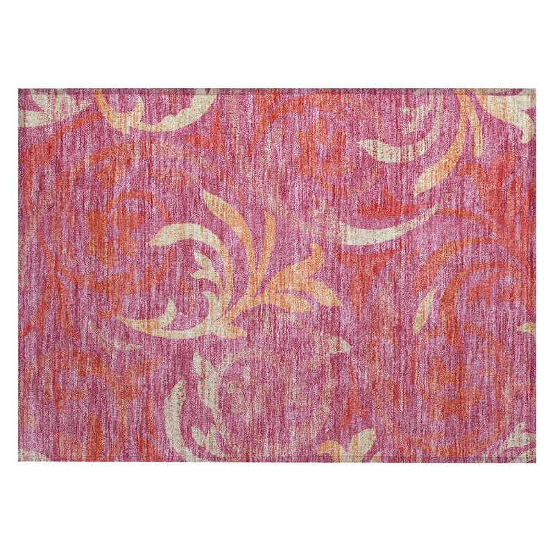 Machine Washable Indoor/ Outdoor Chantille Floral Scroll Rug