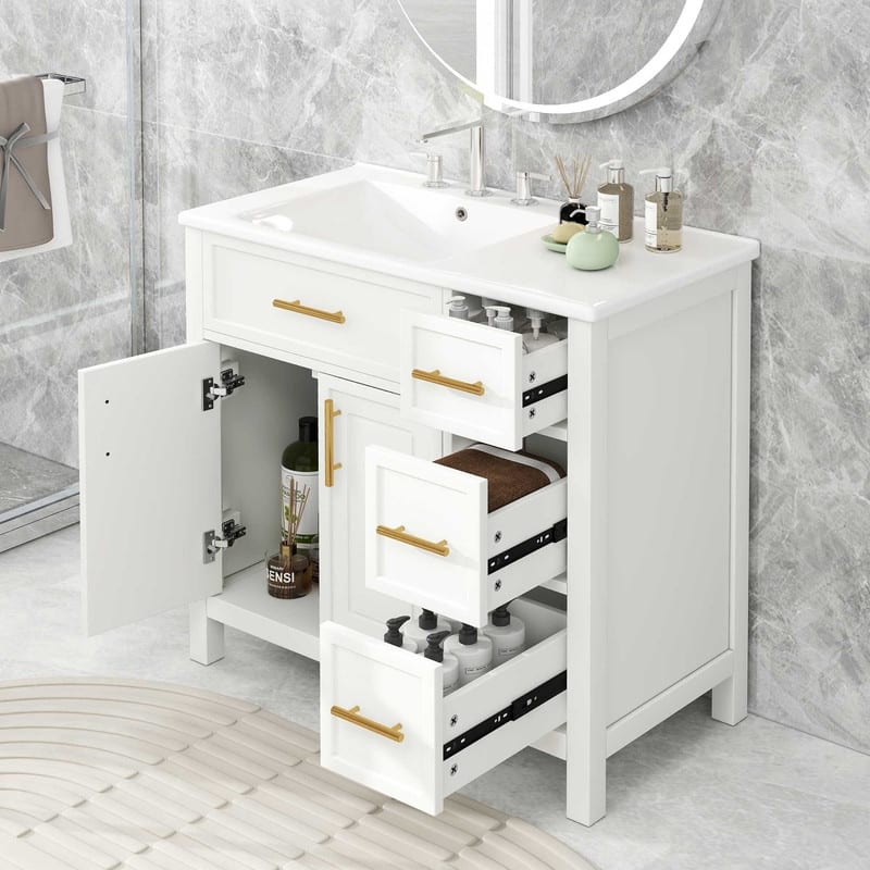 36" Modern Bathroom Vanity Set with Ceramic Sink, Storage Cabinet & Drawers