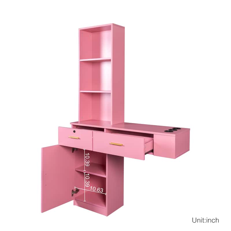 Roomfitters Modern Vanity Table with Storage Shelves, Multi-Layer Makeup Desk with Drawers and Cabinet