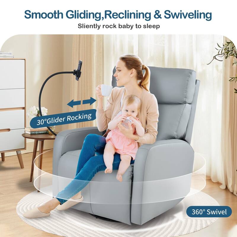 PU Leather 360° Swivel Rocker Recliner with Phone Holder