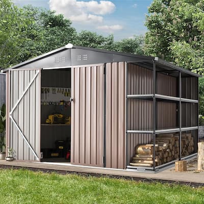 AECOJOYOutdoor Metal Storage Shed with Rack Utility Shed w/ Shelves