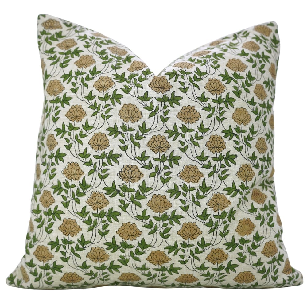Fabdivine Soft Cotton or Linen Hand Block Print Floral Pillow Cover for Home Décor
