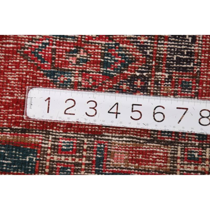Geometric Ardebil Persian Vintage Runner Rug Handmade Wool Carpet - 3'7"x 10'7"