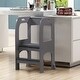 preview thumbnail 4 of 19, Safe and Sturdy Wooden Step Stool for Kids with Handles and Anti-Slip Mat Grey