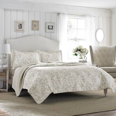 Laura Ashley Amberley Biscuit Reversible Cotton Quilt Set