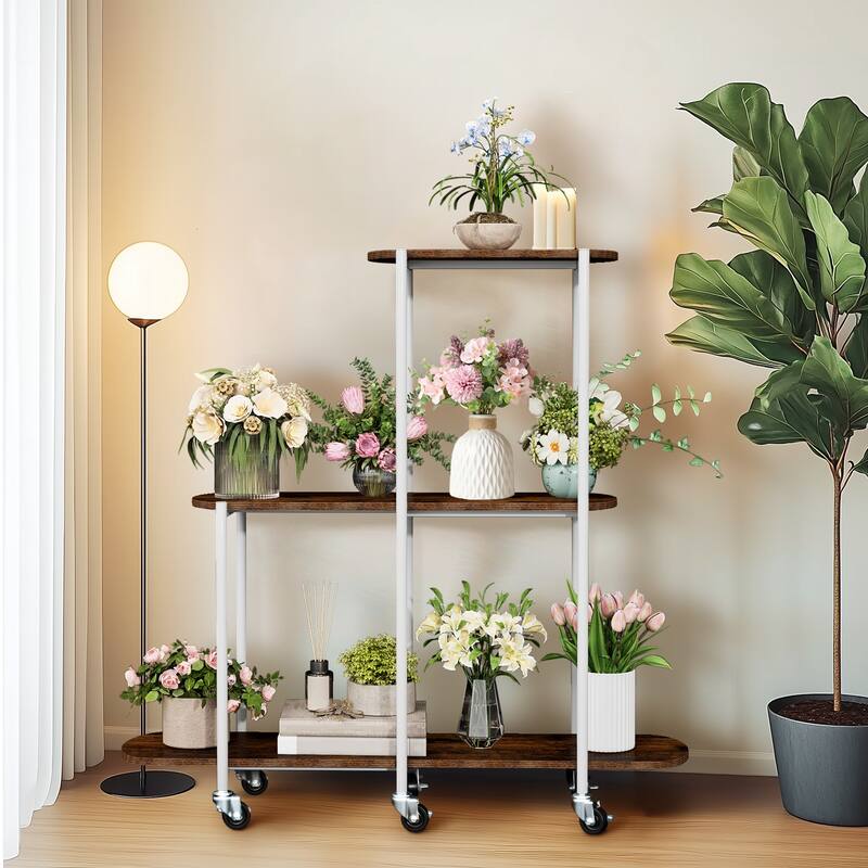3 Tiers Plant Stand with Wheels Open Ladder Bonsai Holer - 44" W x 12" D x 42.8" H