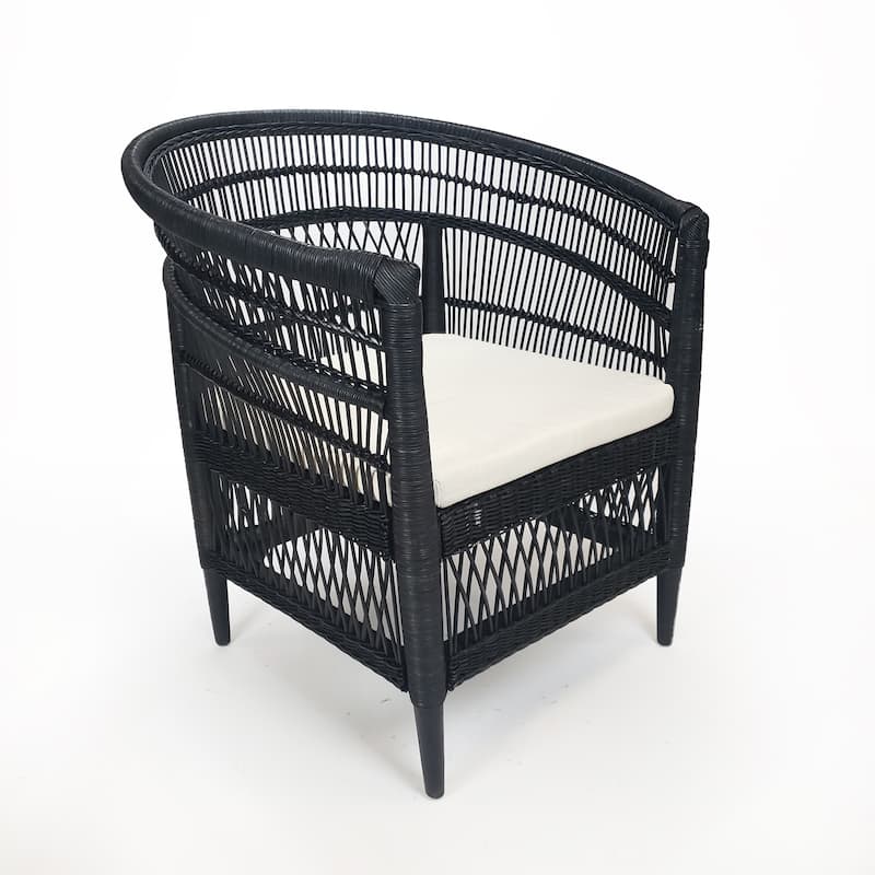 Symka Curved Back Woven Rattan Armchair with Padded Seat