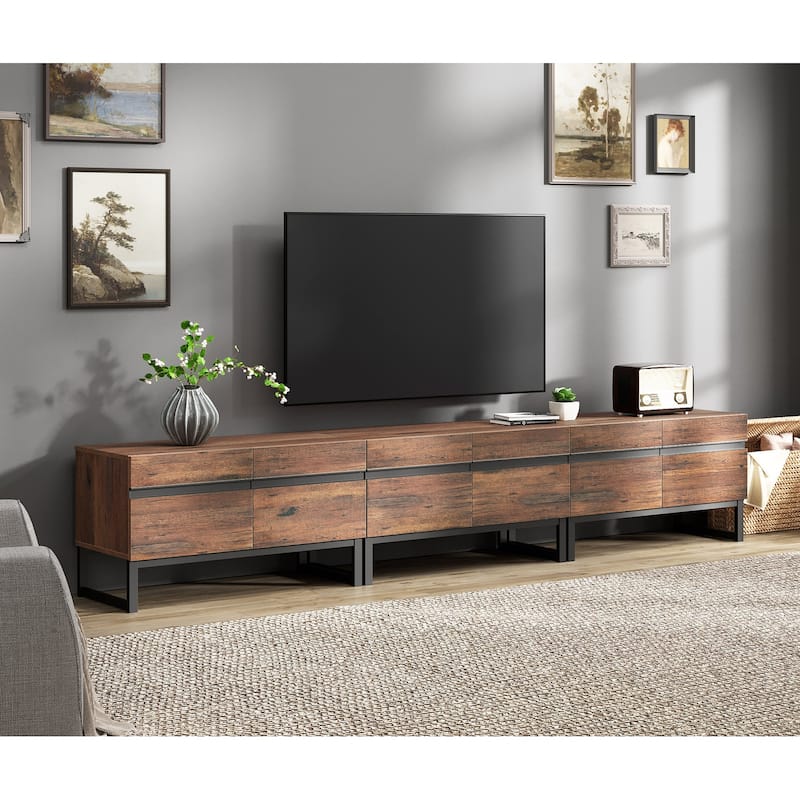 WAMPAT Modern TV Stand Entertainment Center TV Console with Storage Cabinets - 3 Pack - Brown