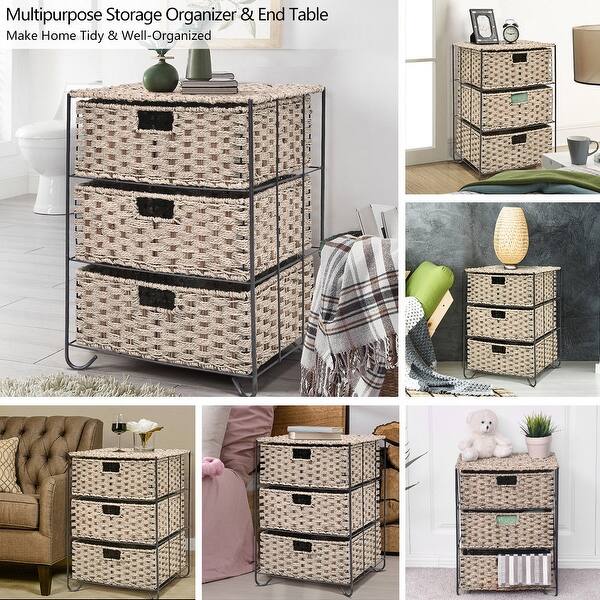 Shop Costway Drawer Storage Unit 3 Rattan Wicker Baskets Bin Chest