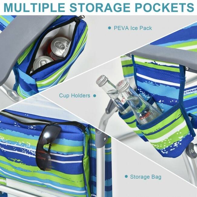 4-Pack 5-Position Outdoor Folding Backpack Beach Reclining Chair with Pillow - 23.5" – 40" x 27" x 33" – 11" (L x W x H)