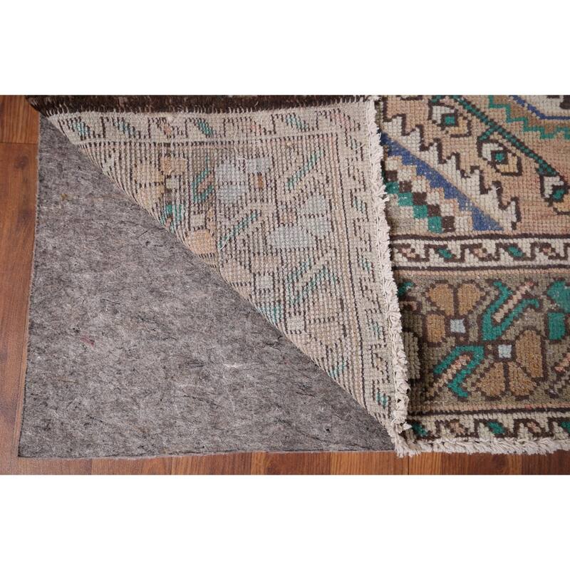 Beige Geometric Bakhtiari Vintage Persian Rug Handmade Wool Carpet - 4'10" x 9'9"