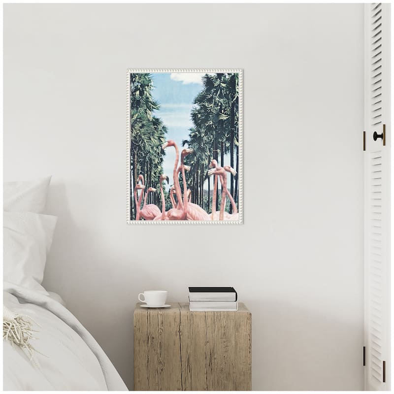 Kate and Laurel Sylvie Palm Trees and Flamingos Framed Canvas by Sarah Eisenlohr