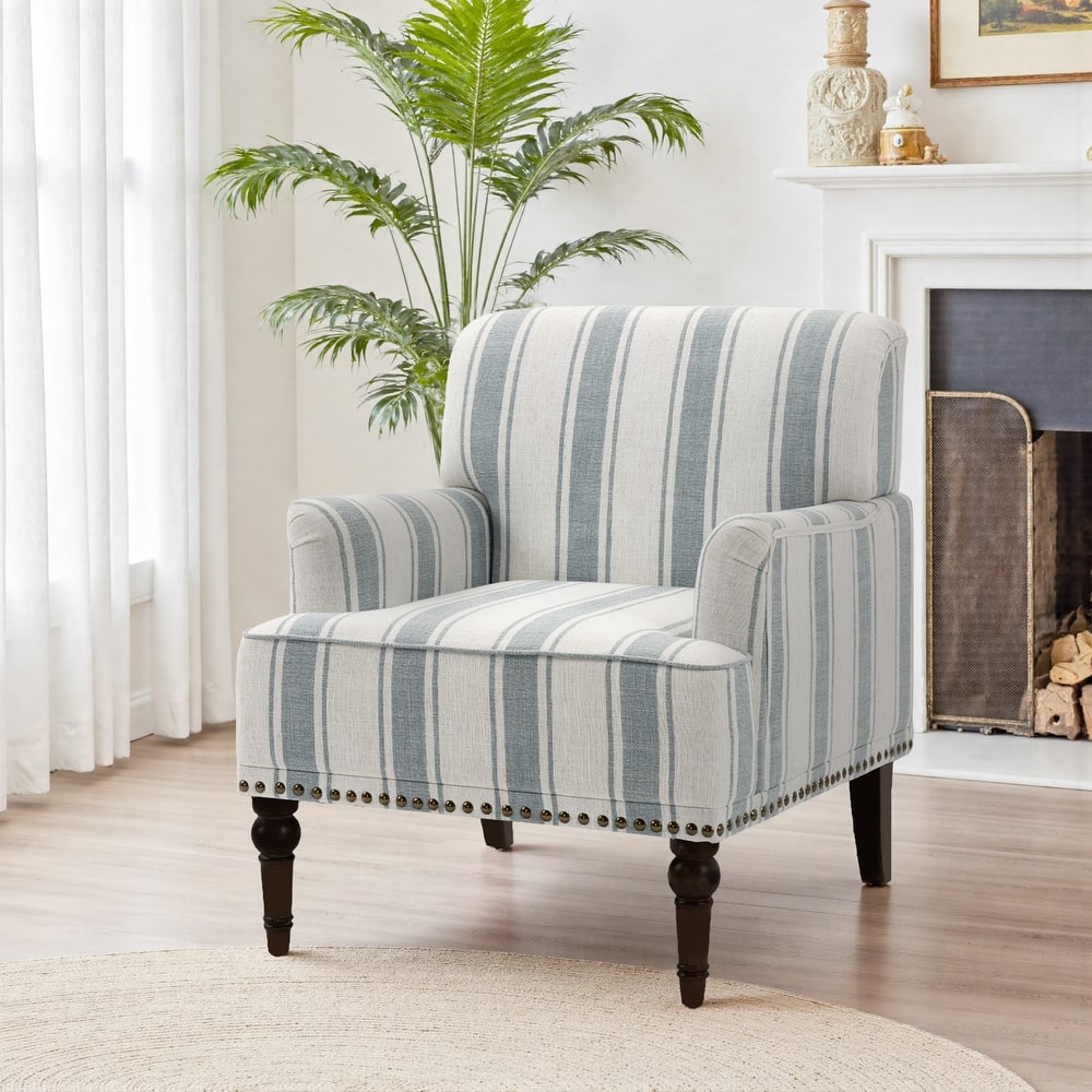 Linen Upholstered Armchair Nailhead Trim Accent Chair