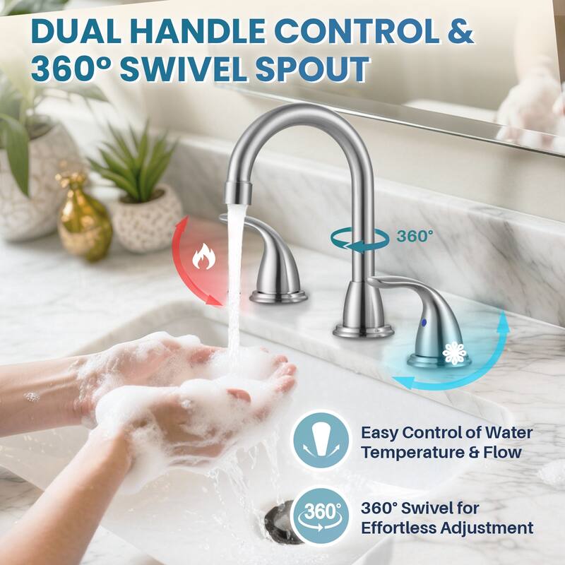 WOWOW 8 in. Widespread Double Handle Bathroom Faucet