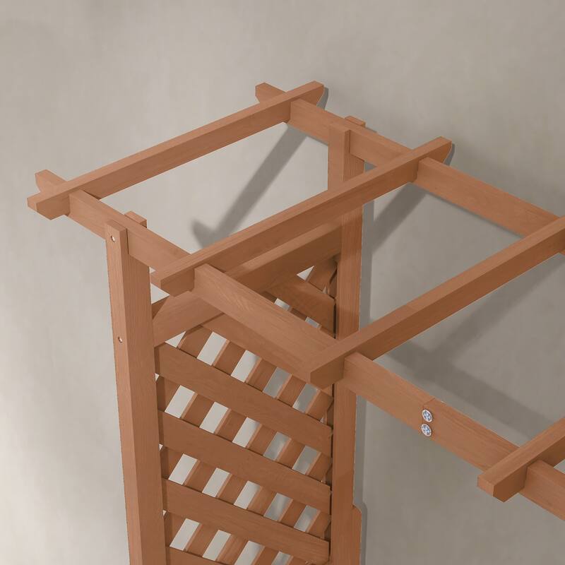 Outdoor Wooden Raised Planter Box with Arch Trellis, Self-Draining