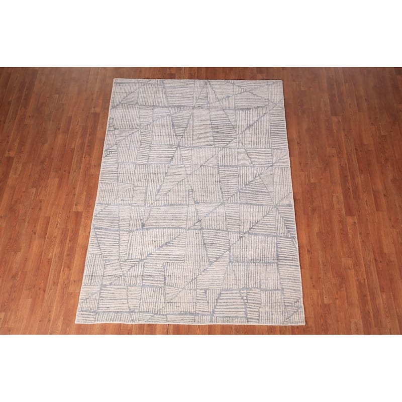 All-Over Modern Area Rug Handmade Abstract Wool Carpet - 5'4" x 7'6"