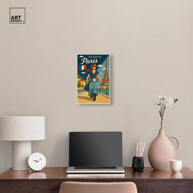 Scooter French Travel Canvas by Art Remedy, Gallery Wrapped
