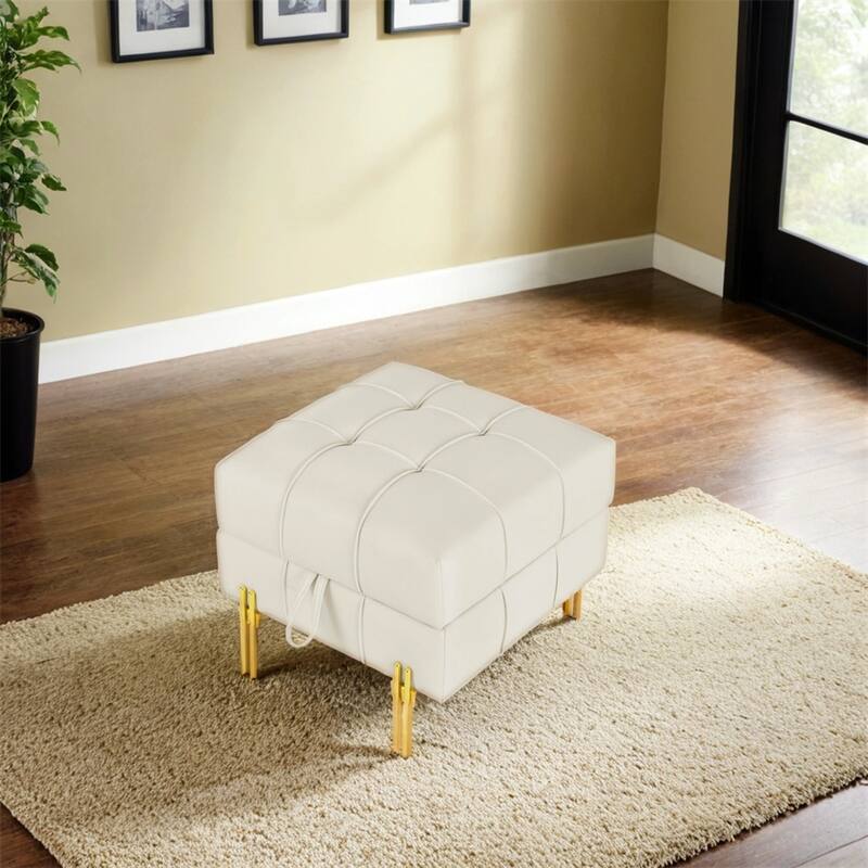 22" Anti-scratch Leather Storage Ottoman,Pet Friendly Entryway Bench