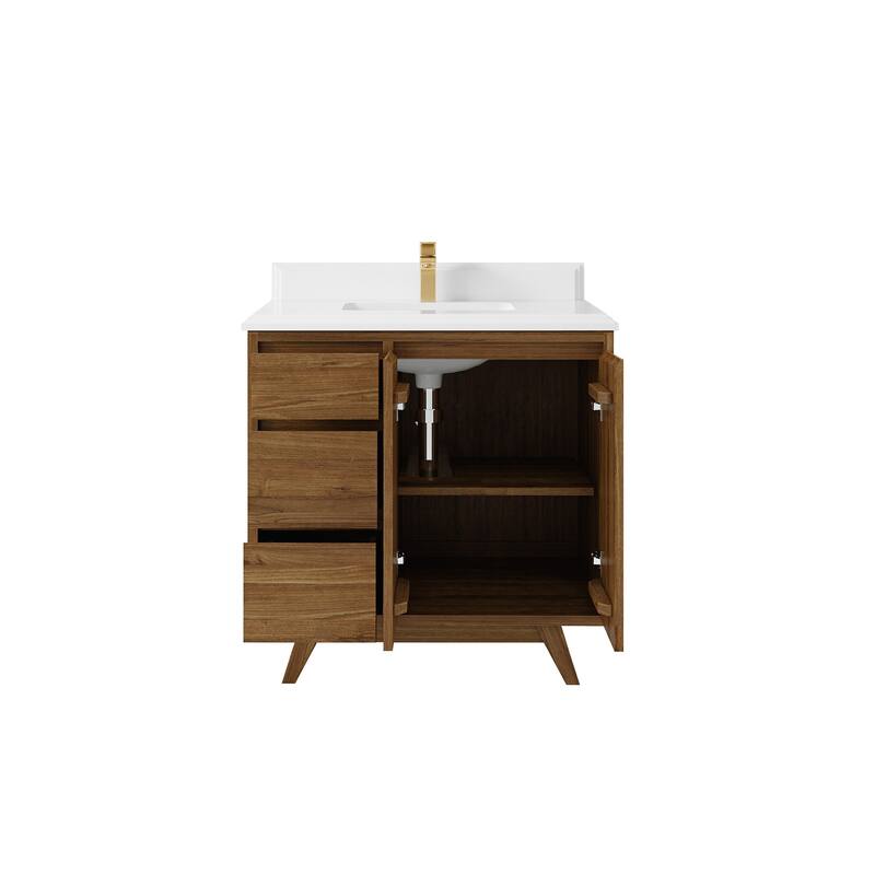 Willow Collections 36 in. W x 22 in. D Madison Teak Center Sink Bathroom Vanity with Countertop