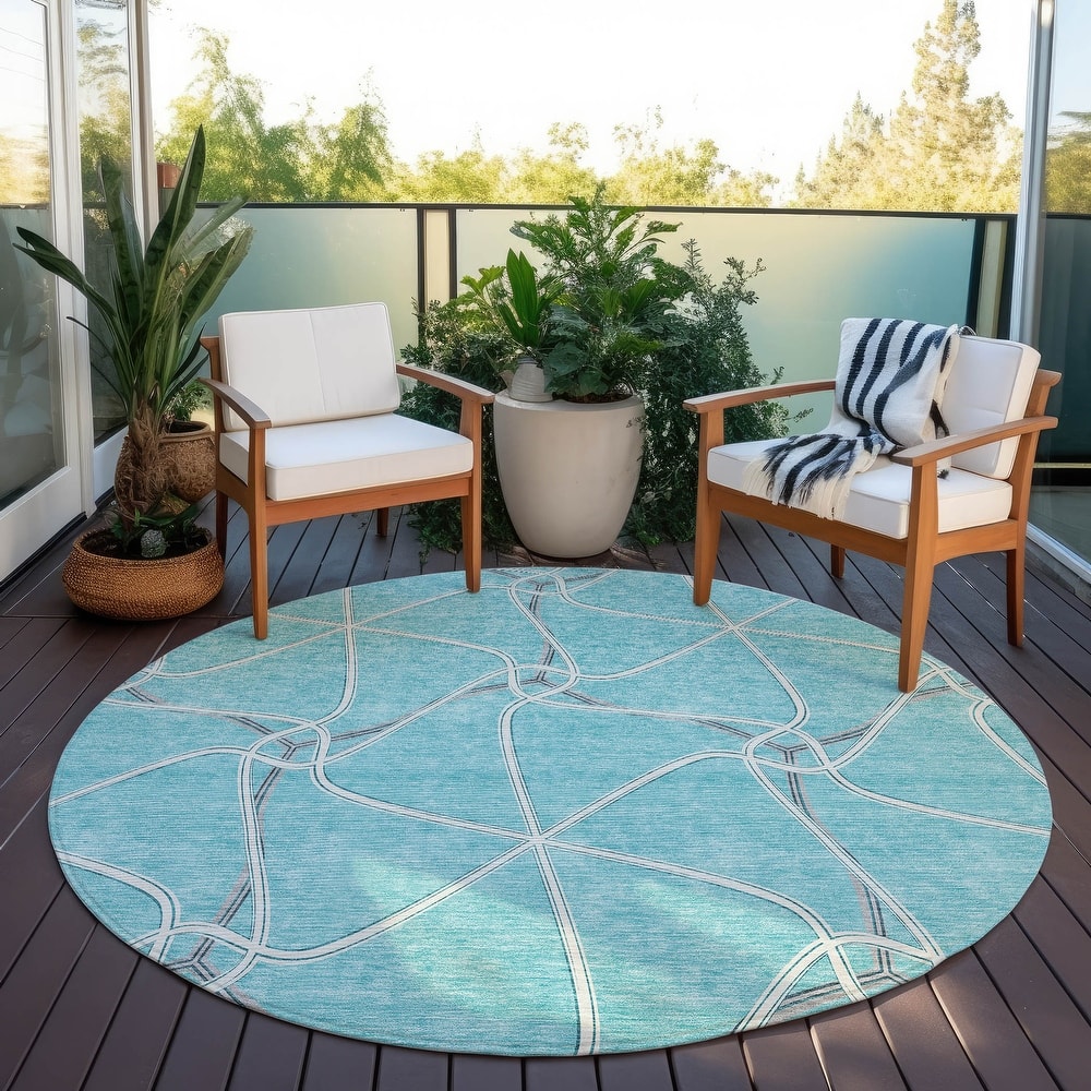 Machine Washable Indoor/ Outdoor Contemporary Links Chantille Rug