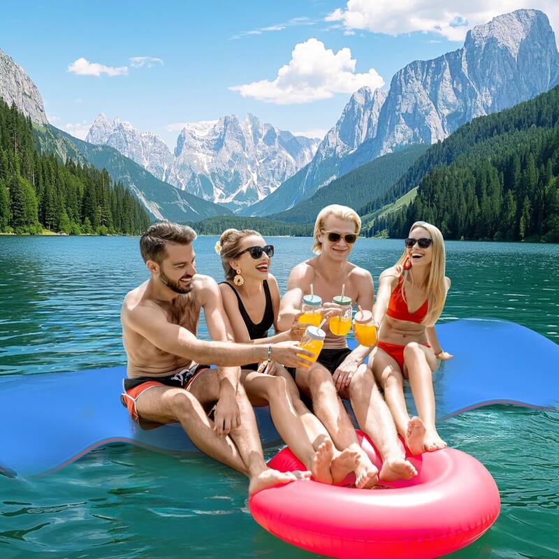 12 Ft Swimming Pool Floating Pad Foam Mat for 4-6 Adults, 3-Layer Tear-Resistant XPE Foam for Boat, Beach, Ocean, Pool, Lake - Blue