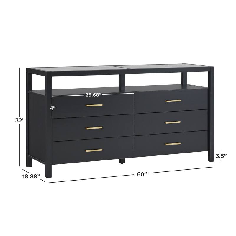 Walker Edison Solid Wood Dresser with Tempered Glass Top