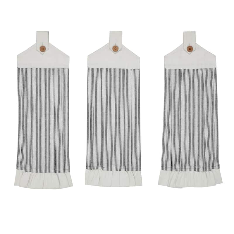 Sawyer Mill Black Ticking Stripe Button Loop Tea Towel Set of 3
