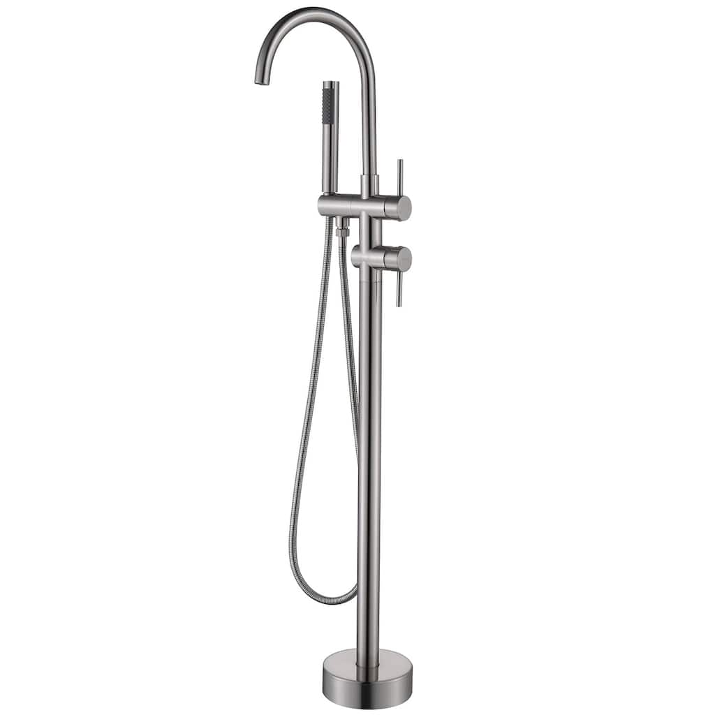 Freestanding Tub Faucet With Hand Shower Bathroom Floor Mounted Tub Filler Double Handle Bathtub Faucets Trim With Sprayer