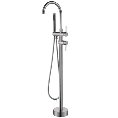 Freestanding Tub Faucet With Hand Shower Bathroom Floor Mounted Tub Filler Double Handle Bathtub Faucets Trim With Sprayer