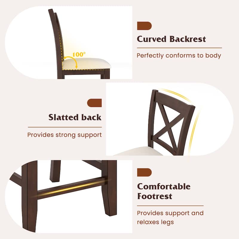 Set of 2 Stylish Walnut Rubber Wood Bar Stools with Cushioned Linen Seats for Kitchen Islands - 15.5" x 19" x 40"