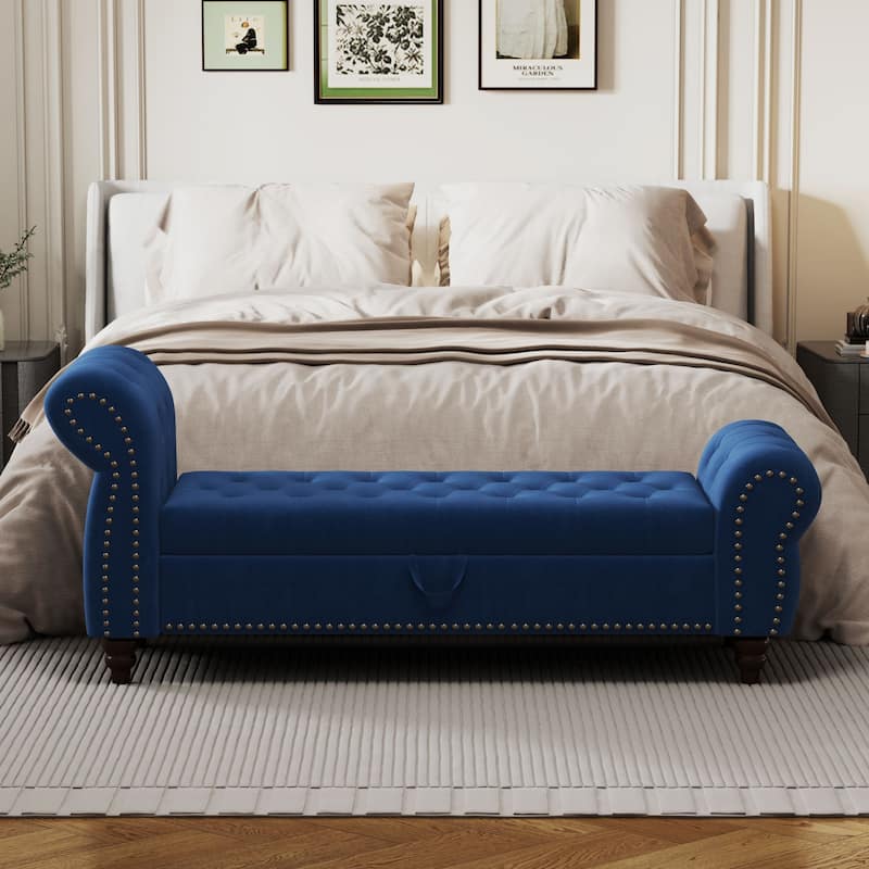 Tufted Upholstery Storage Bench with Nailheads