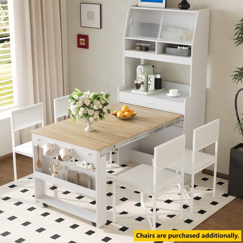 Pantry Cabinet with Hutch and Foldable Dining Table